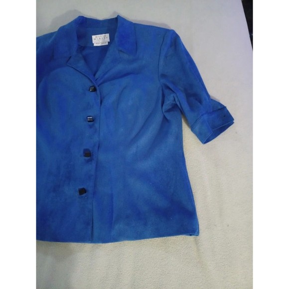 David Warren Petites New York Size 12 Blue Blazer 4 button shoulder pads - Picture 4 of 7